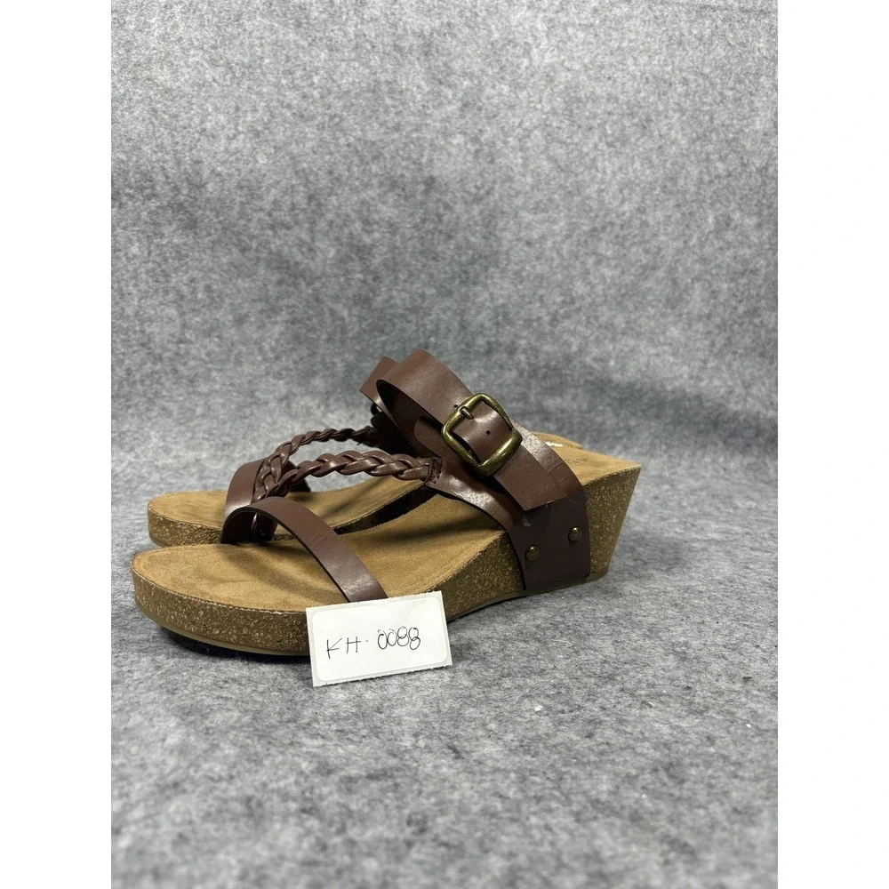 Andiamo Agolden Women's 9.5M Brown Braided Strappy Wedge Sandals Cork Heel